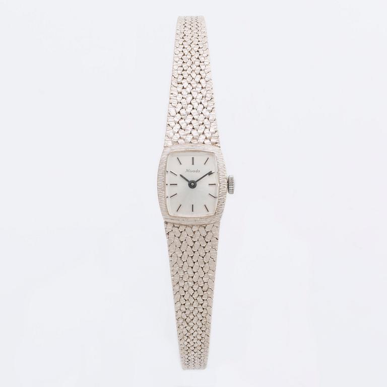 DAMARBANDSUR MOWADO, 18K vitguld, 15 x 17 mm, manuellt verk.