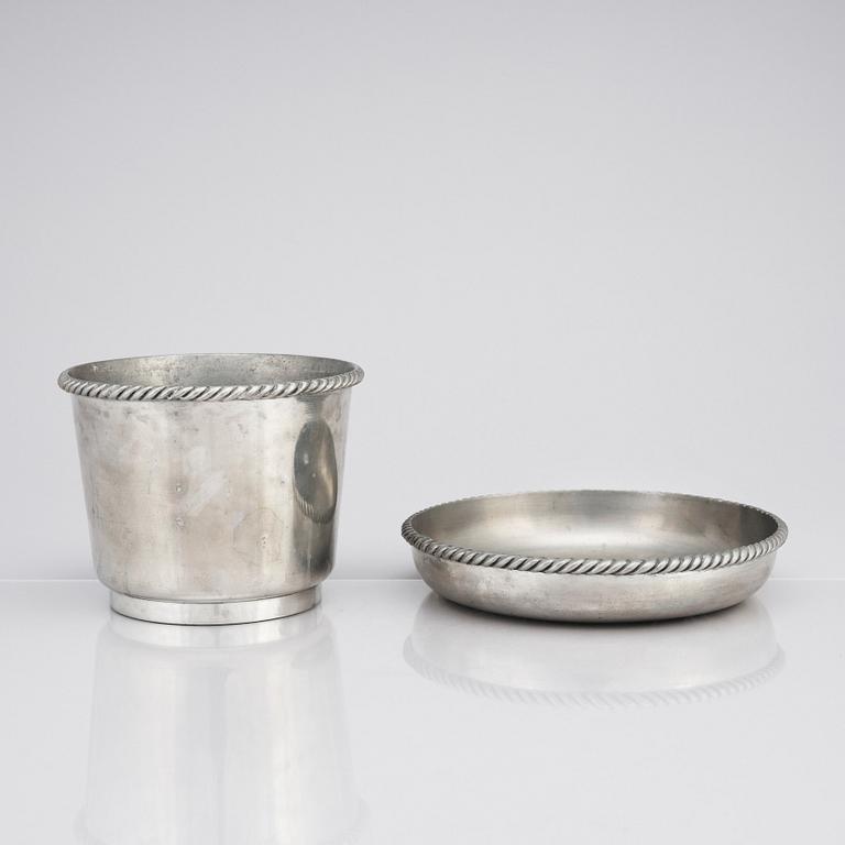 Estrid Ericson, probably, a pewter flower pot and a bowl, Svenskt Tenn, Stockholm 1930.