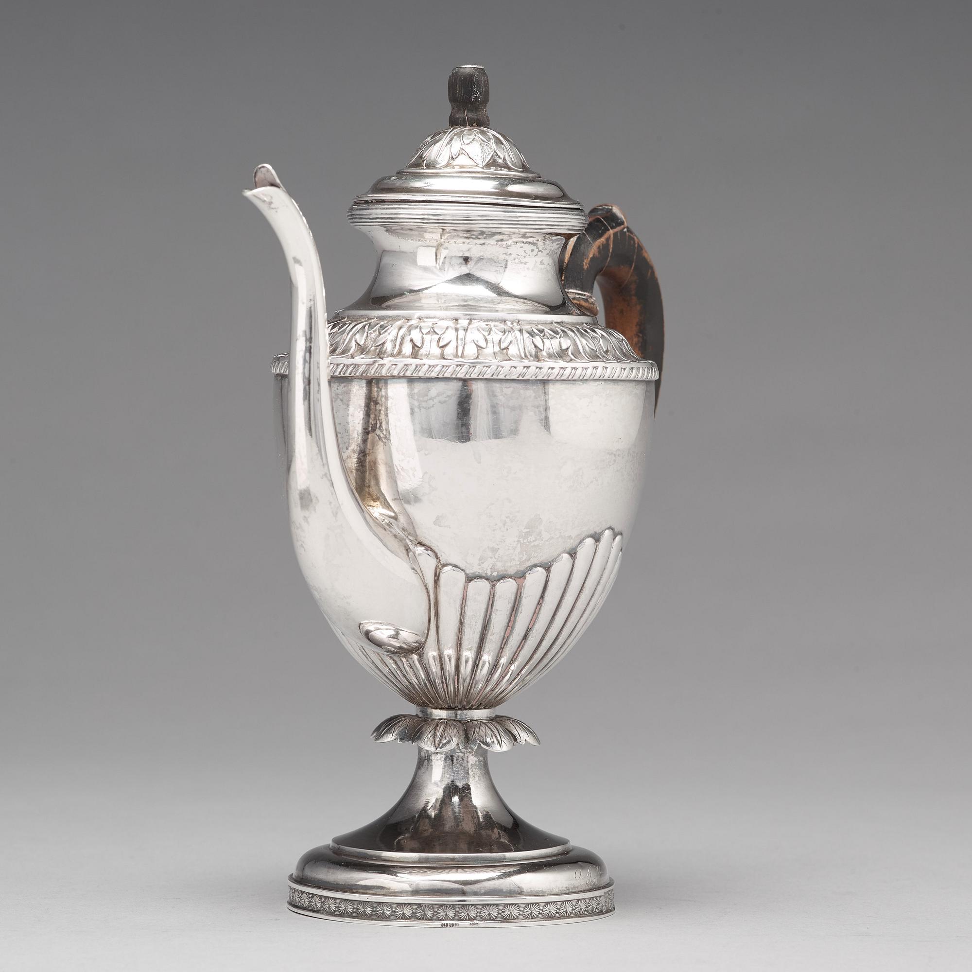 A Finnish empire silver coffeepot mark of Olof Robert Lundgren, Åbo (1821-1882) engraved date 1840.