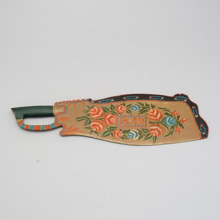 A traditional painted folk art skäktkniv Hälsingland dated 1849.