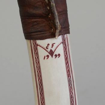 ERIK FANKKI, a Sami reindeer horn knife, signed EF and dated 1999.