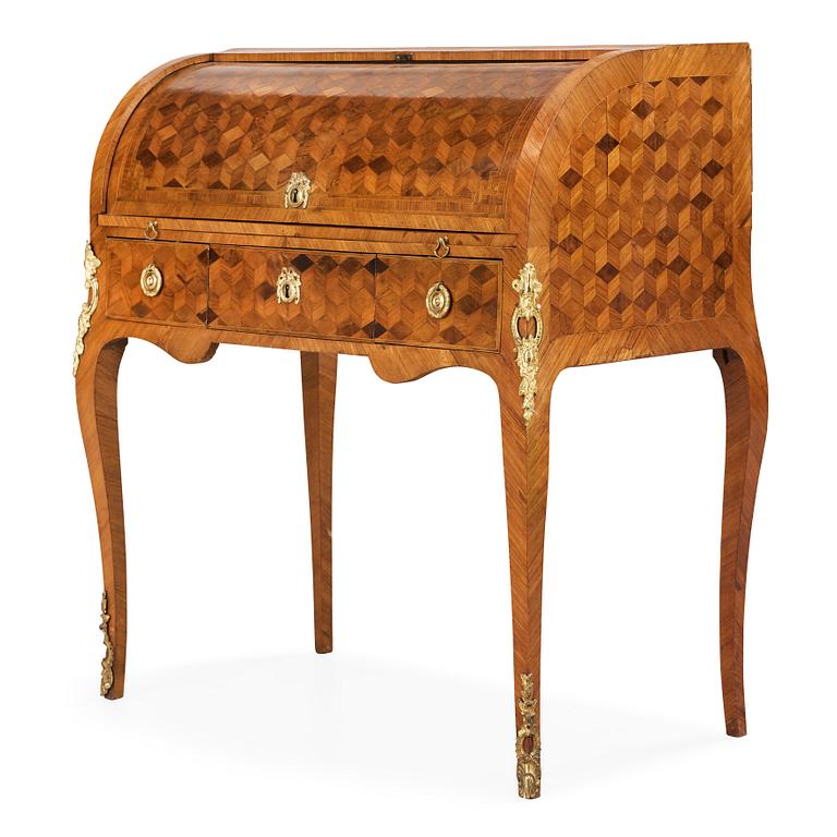 A Swedish Rococo 18th century rolltop desk attributed to Niklas Korp, master 1763.