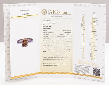 An 18K white gold ring with a ca. 2.03 ct cushion-cut diamond according to GIA certificate.