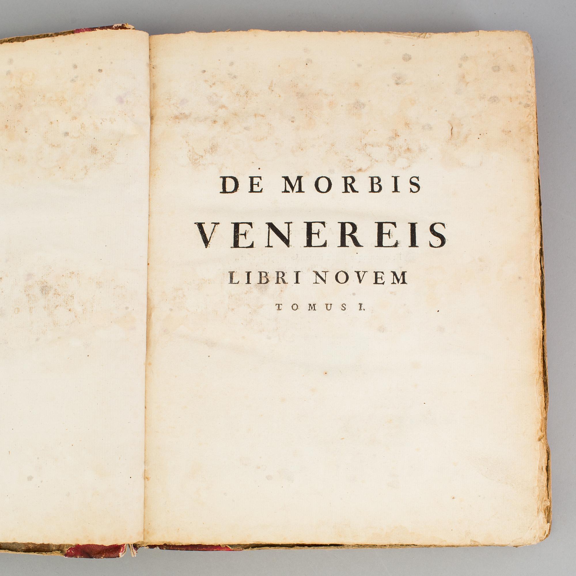 A book on venereal diseases, "De Morbis Venereis", Jean Astruc. Printed in Paris in 1740.