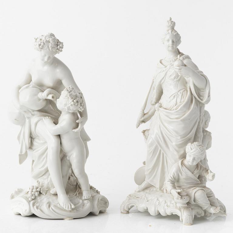 Two porcelain figurines, KMP, Germany, late 19th century.