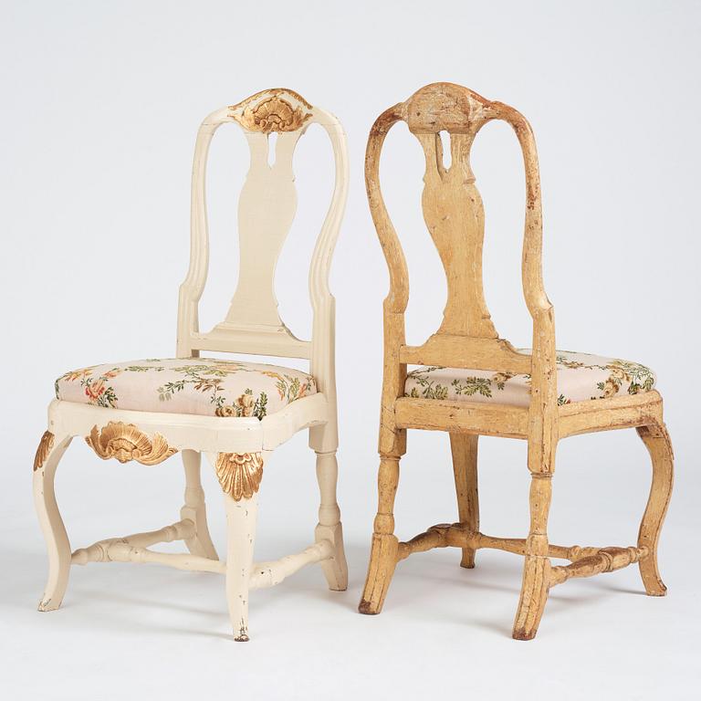 A set of five (3+2) rococo chairs attributed to J. E. Höglander (master in Stockholm 1777-1813).