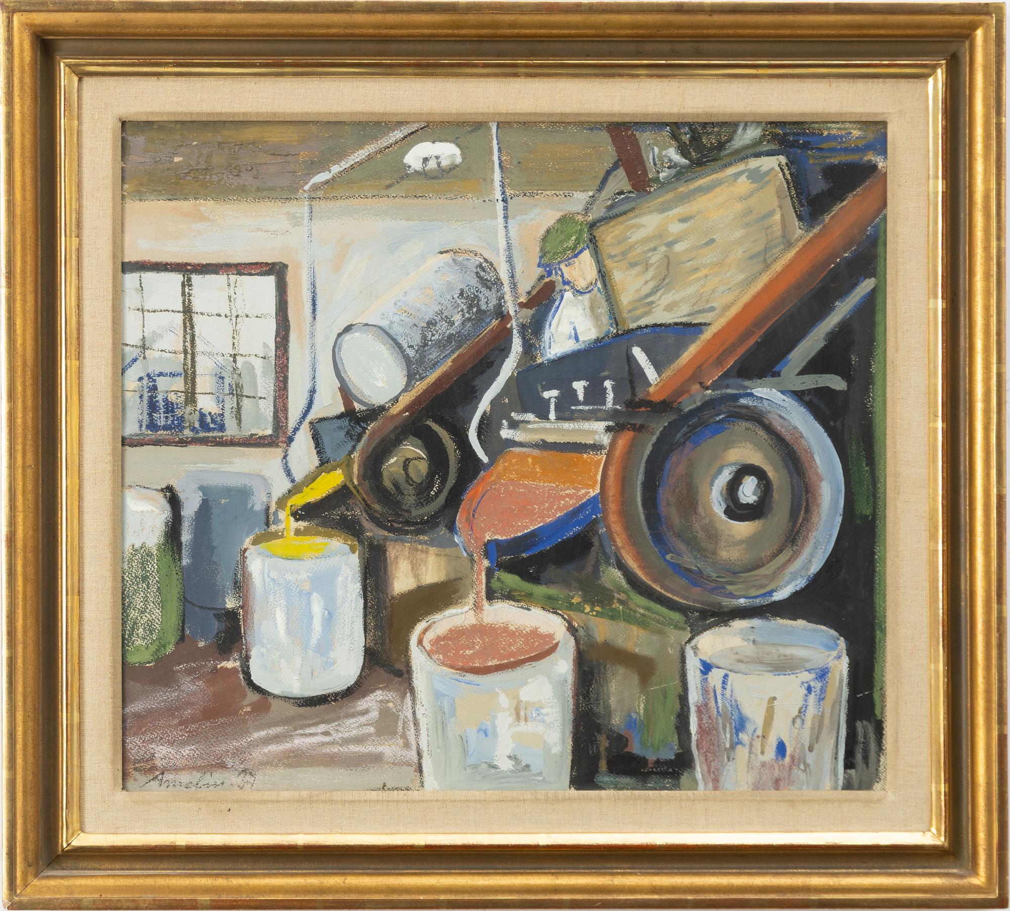Albin Amelin, "Rivning av färg" (Scraping off paint).