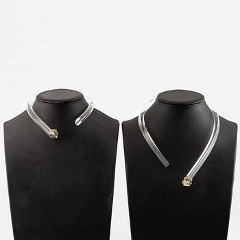 Siv Lagerström, collier, två stycken, akrylplast och pyrit.