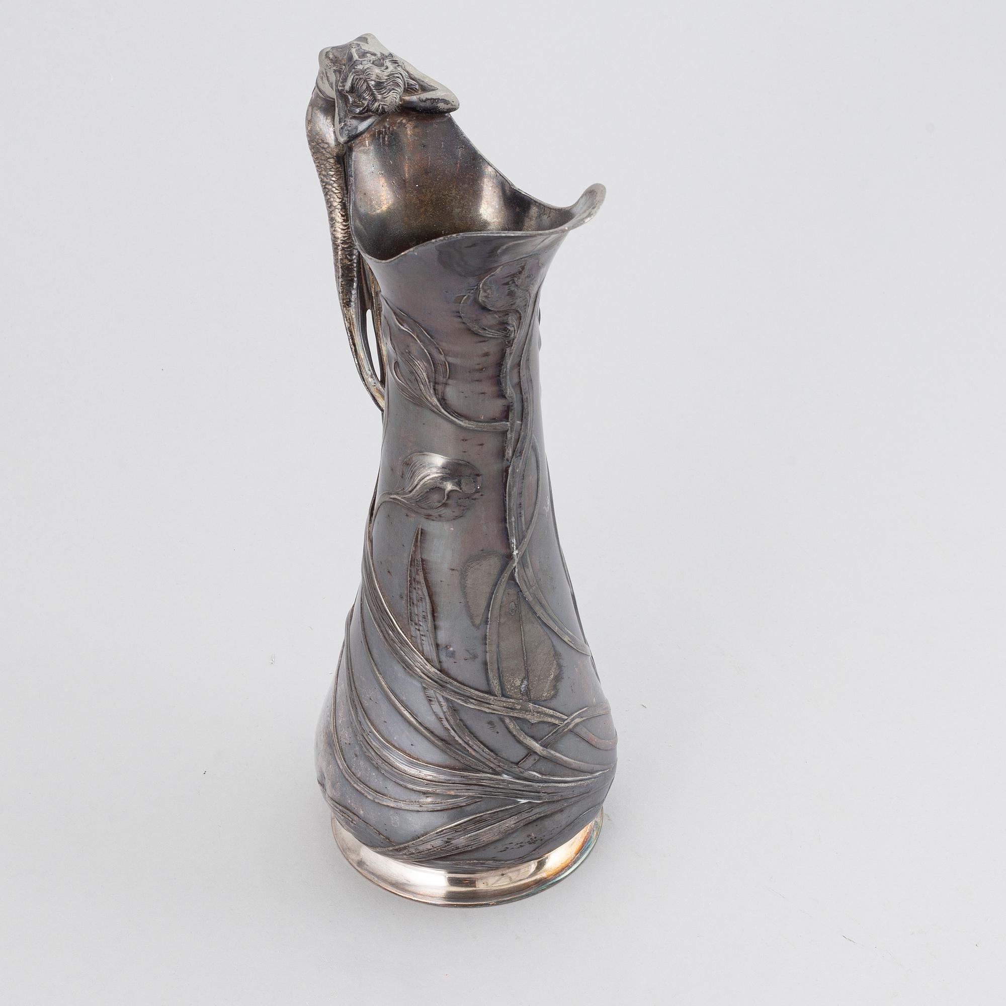 WÜRTTEMBERGISCHE METALLWARENFABRIK, kanna, jugend, försilvrad metall, Tyskland, 1900-talets början.