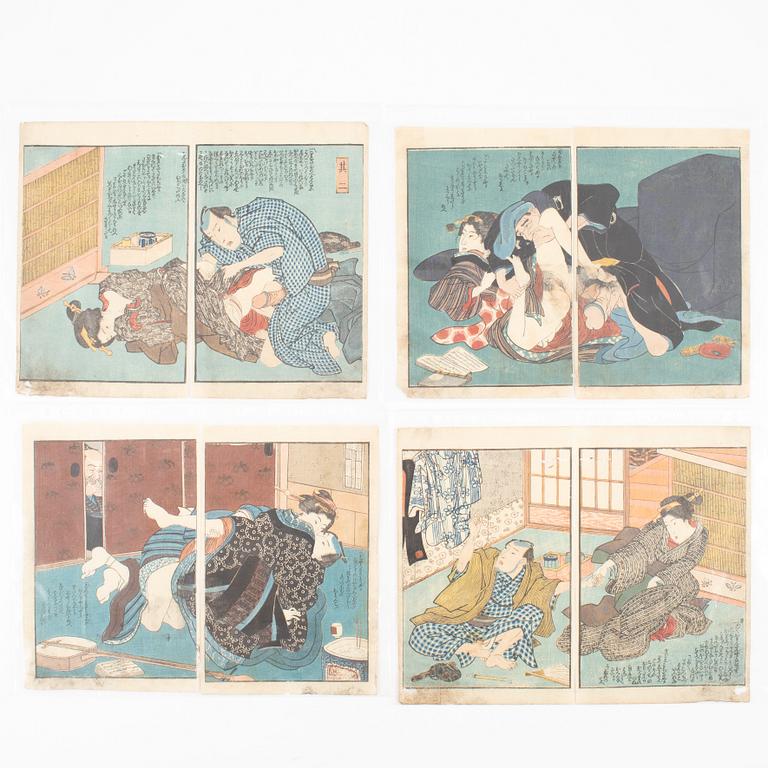 14 Japanese wood block prints, 19th Century.