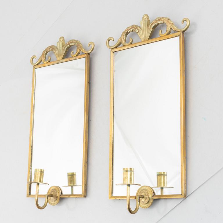 Lars Holmström, mirror sconces, a pair, Swedish Grace, Lars Holmström Company, Arvika, 1920s/30s.