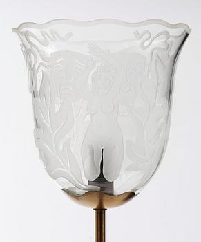 A Bo Notini blasted and cut glass floor lamp, Glössner & Co, Stockholm 1940's.