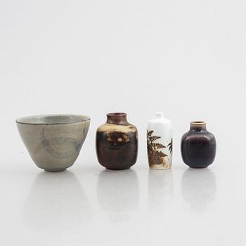 Nils Thorsson, a set of 3 vases and 1 bowl, Royal Copenhagen, Denmark.