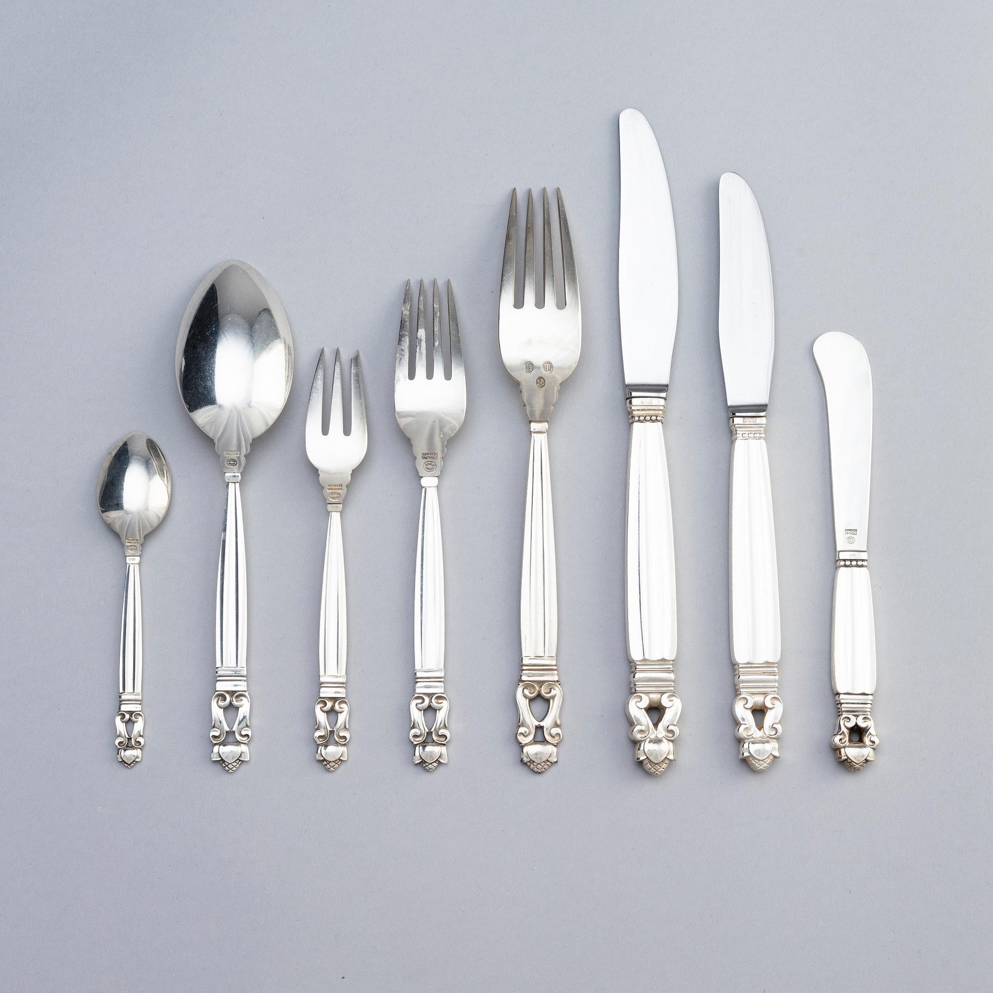 Johan Rohde, bestickservis 76 delar "Konge/Acorn", Georg Jensen, Köpenhamn efter 1945, sterling silver och rostfritt.