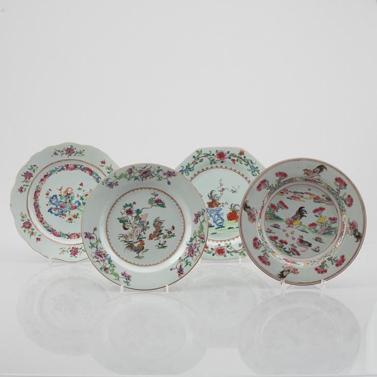 Four Famille rose export porcelain plates, Qing dynasty first half of the 18th century.