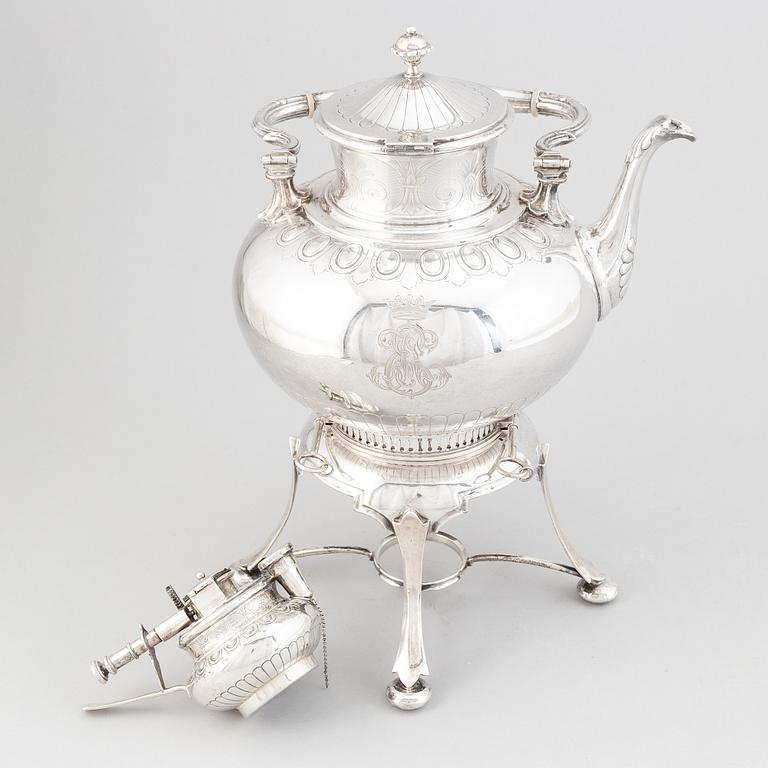 A Swedish late 19th century silver hotwater-/tea-pot, marked Möllenborg, Stockholm 1899.