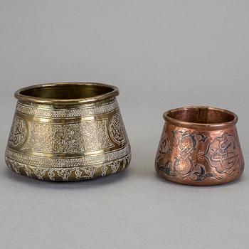 SKÅLAR, 2 stycken, koppar och mässing, Cairoware, 1800-tal.