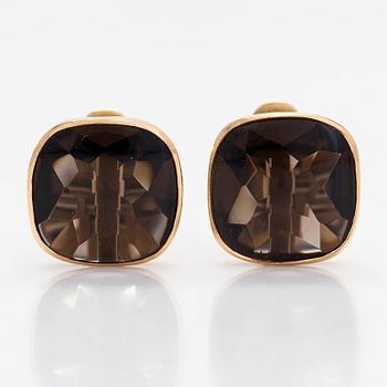 Torbjörn Tillander, Earrings, 18K gold and smoky quartz, Helsinki 1984.