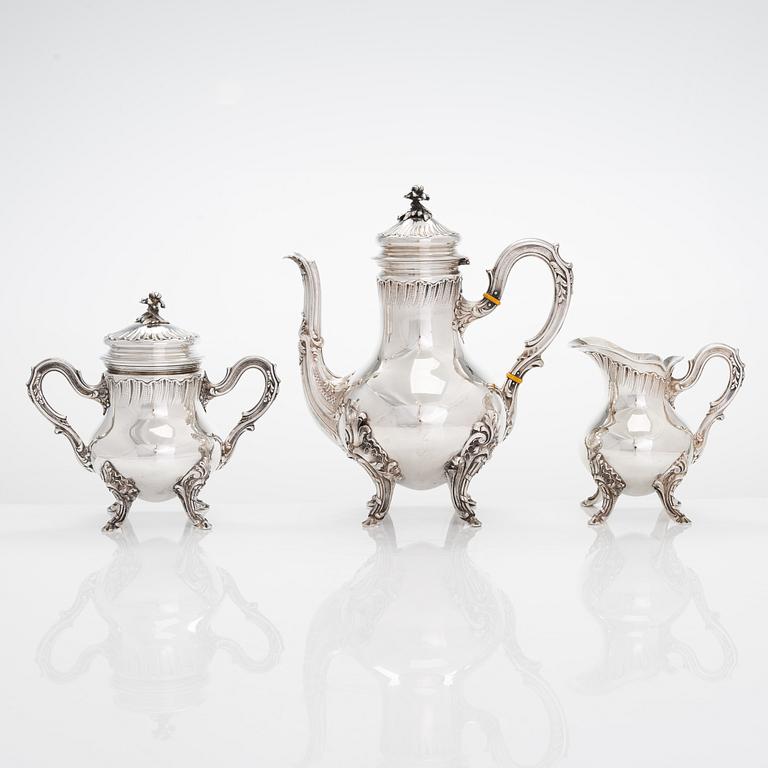 A Spanish silver coffee set with tray, Munoz, Madrid, mid-20th century.