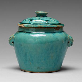 780. A turquoise glazed jar with cover, South China, presumably late Ming dynasty.