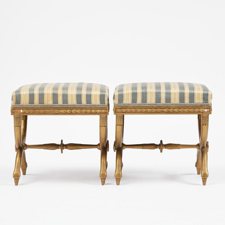 A pair of late Gustavian stools attributed to E. Ståhl (master in Stockholm 1794-1820).