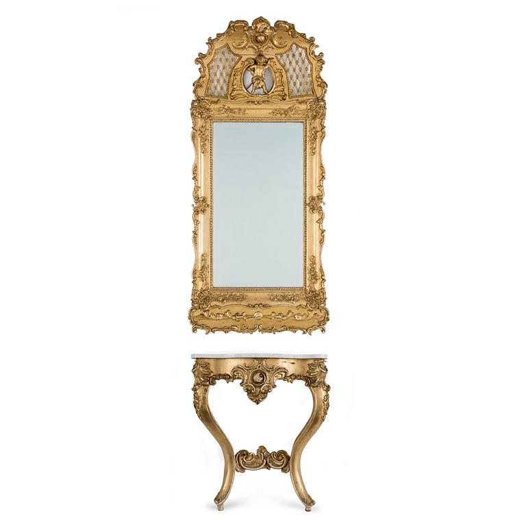 A mirror and console table, second half 20th century.