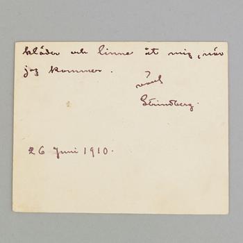 A letter by, August Strindberg dated 1910.