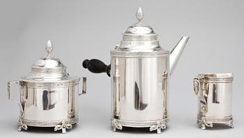 KAFFESERVIS, 3 delar, silver, L Dahlberg, Stockholm 1898. Totalvikt ca 1715 g.