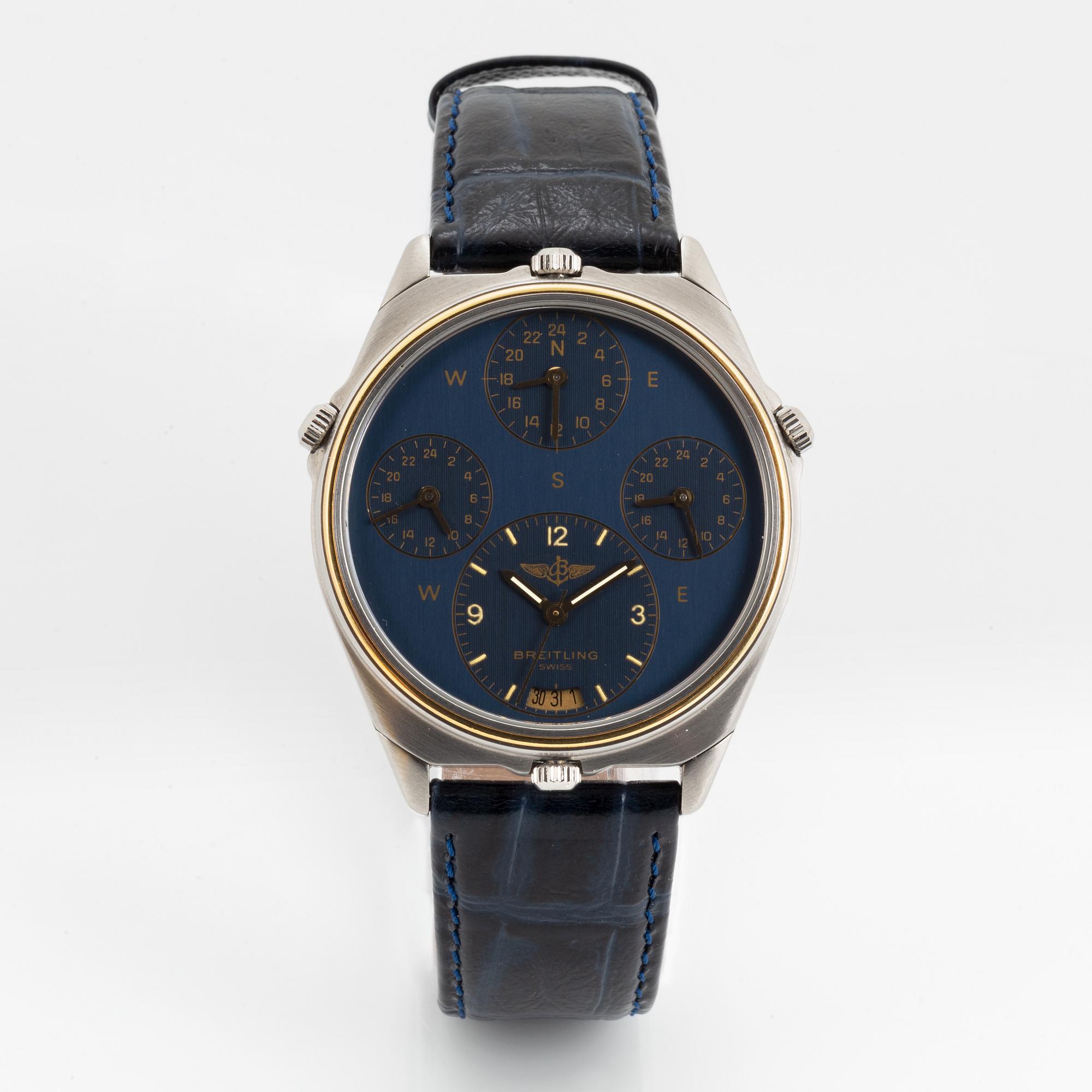 Breitling, World, wristwatch, 39 mm.