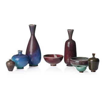 156. Berndt Friberg, a set of five stoneware vases and three bowls, Gustavsberg Studio 1969-76.
