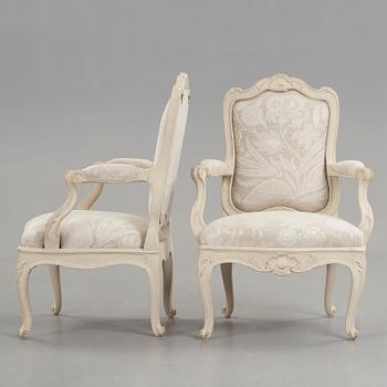 A pair of Swedish Rococo 18th century armchairs.