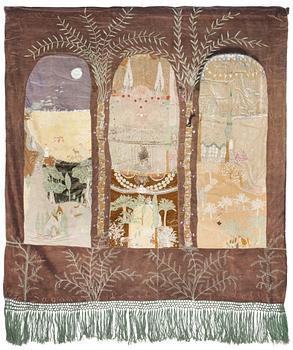 901. EMBROIDERED PANEL. "Sagan om Livets Slott"("Livets Saga"). 183,5 x 179 cm. Signed AC 1930.