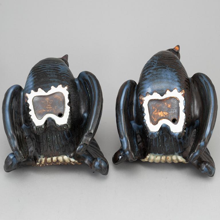 GUNNAR NYLUND, two stoneware sculptures of capercailles, Rörstrand, Sweden, mid 20th century.