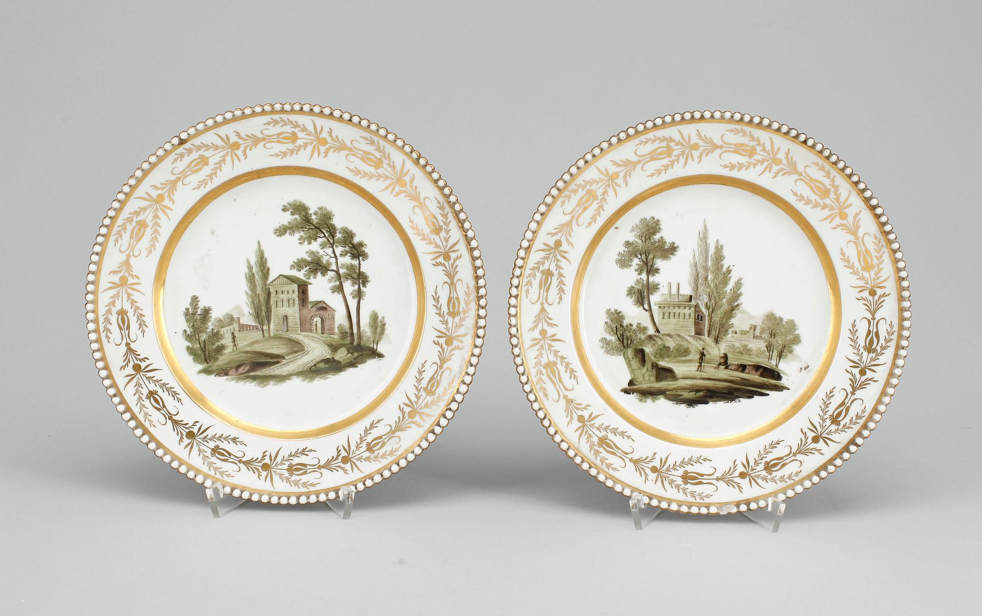 TALLRIKAR, 2 st, porslin, Popov, Empir, Ryssland, 1800-tal.