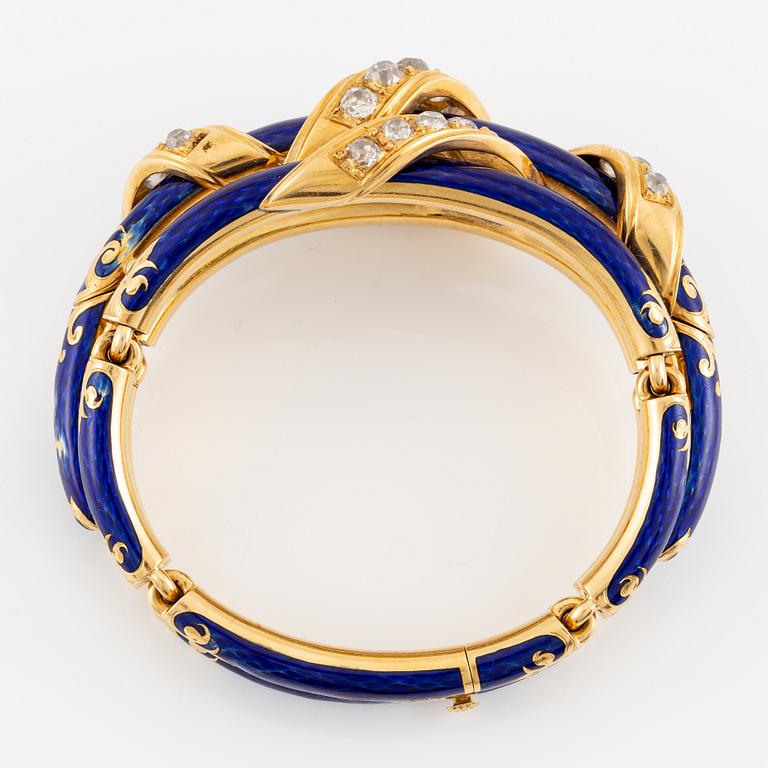 A bracelet in 18K gold with cobalt blue enamel and old-cut diamonds, 19th century.