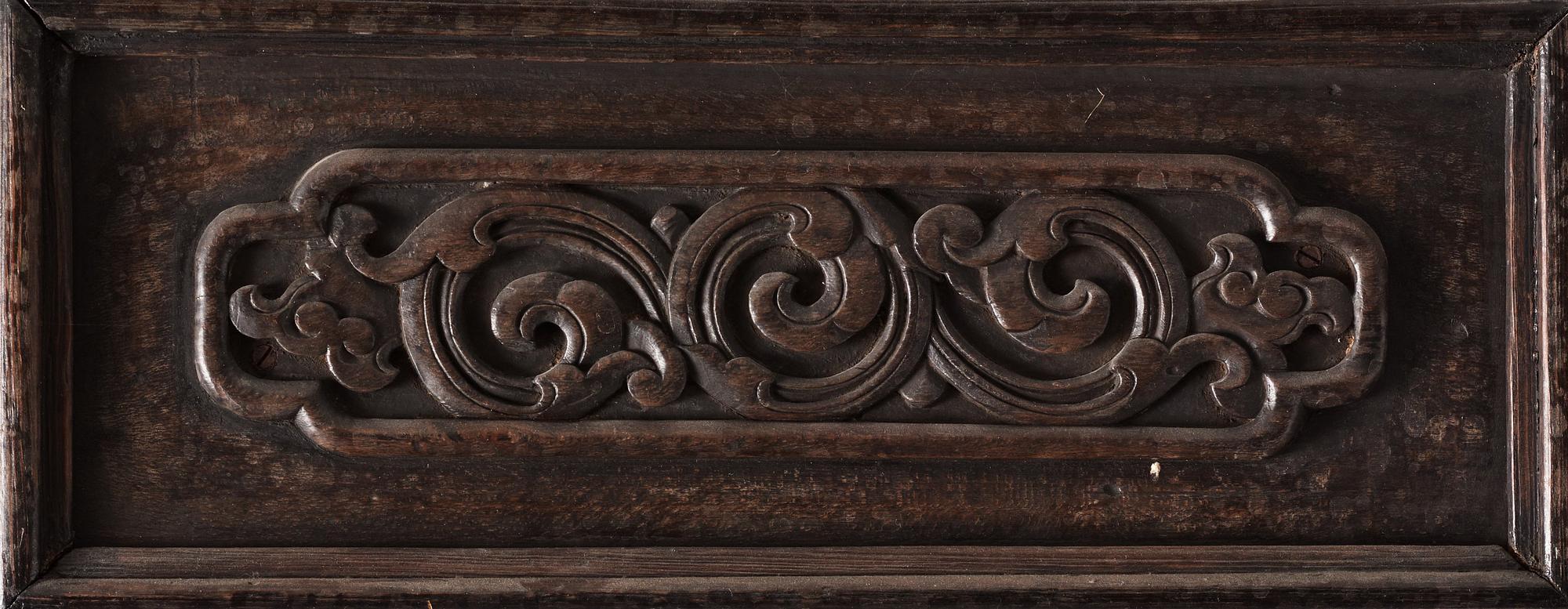 A set of six Chinese hardwood panels, Qing dynasty, 19th Century.