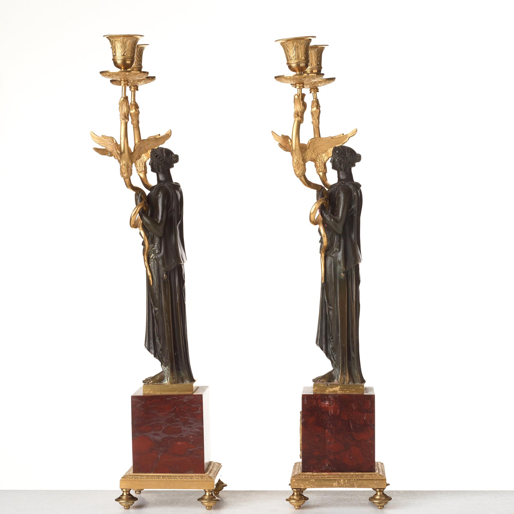 A pair of French Empire two-light candelabra, beginning of the 19th century.