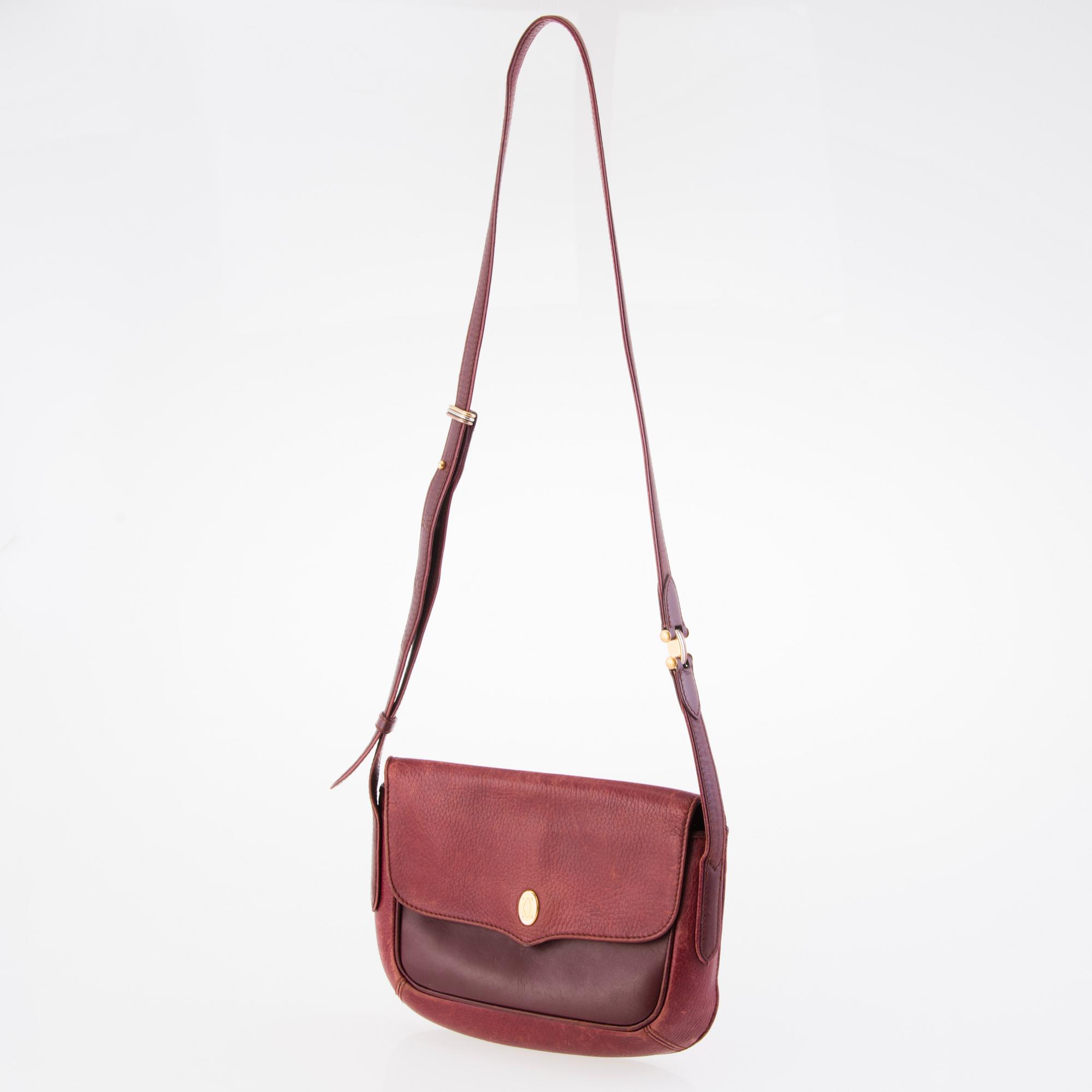 CARTIER Vintage Bordeaux Leather Crossbody Bag.