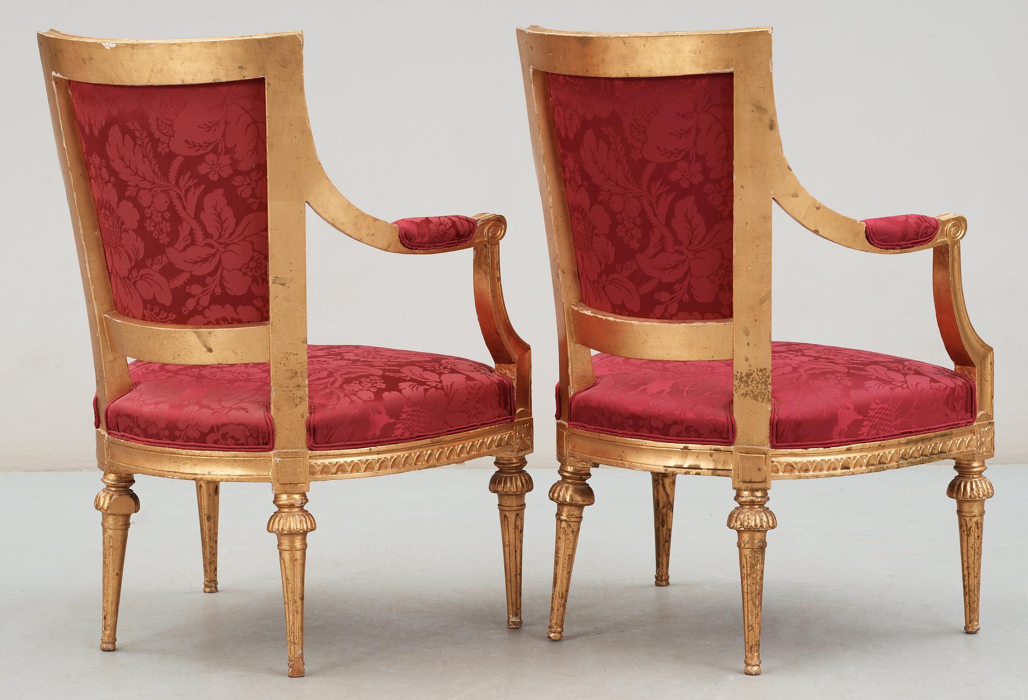 KARMSTOLAR, ett par. Gustavianska stockholmsarbeten, 1700-talets slut.