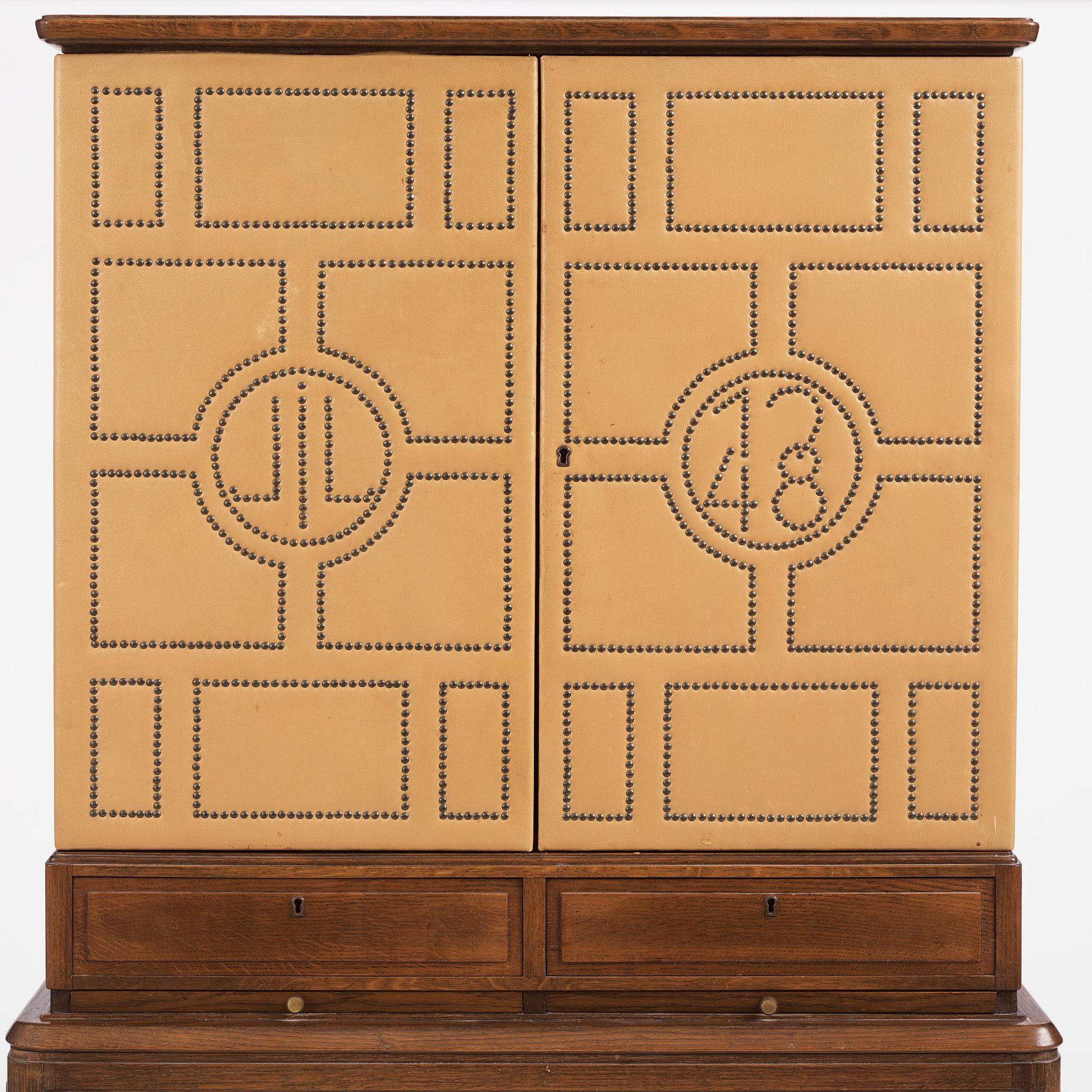 Otto Schulz, a Swedish Modern oak and faux leather bar cabinet, Boet, Gothenburg, 1948.