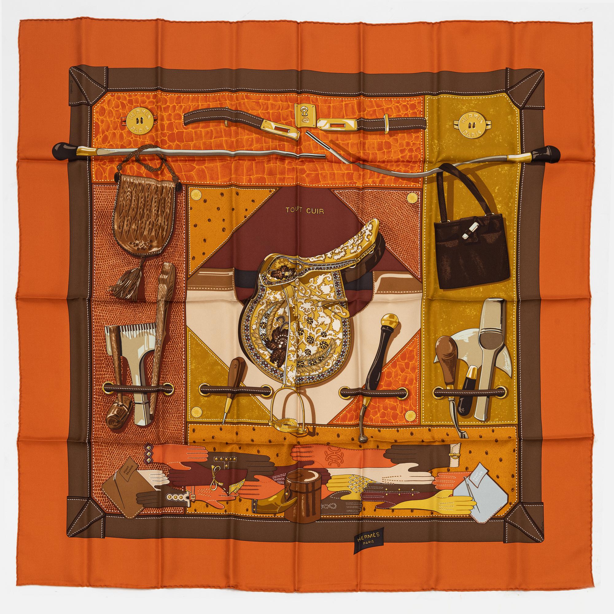 Hermès, a 'Tout cuir' silk scarf.