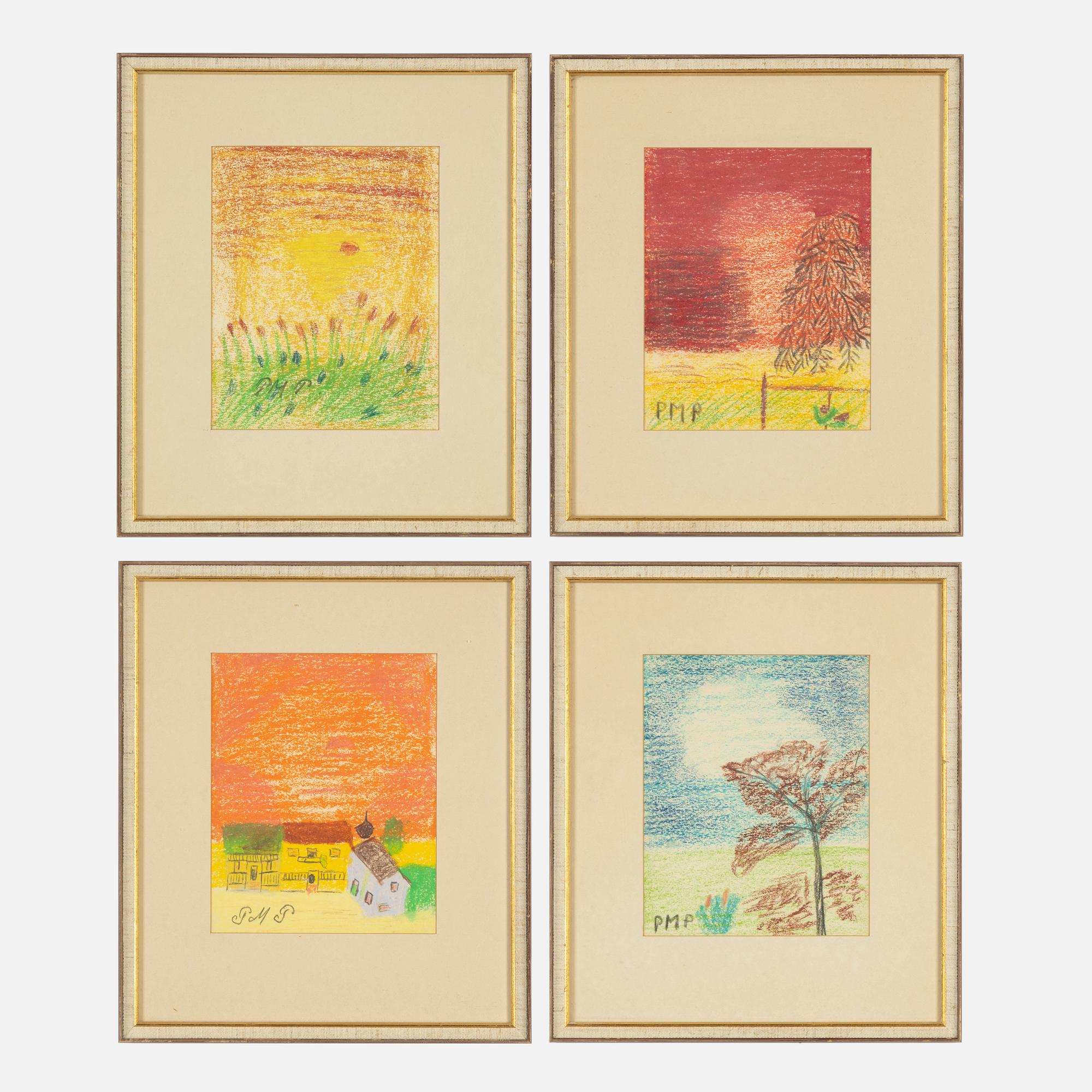 Primus Mortimer Pettersson, chalk drawaings, 4 signed PMP.