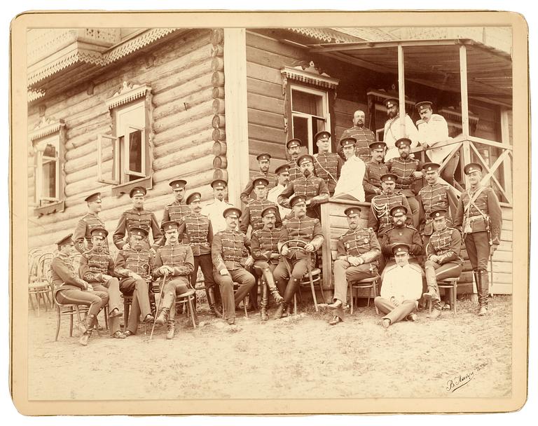 Photo of Russian officers at Krasnoe Selo with Tsarevitch Nikolai (II).