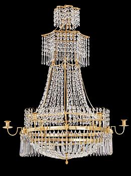 496. A late Gustavian circa 1800 seven-light chandelier, signed by C. H. Brolin.
