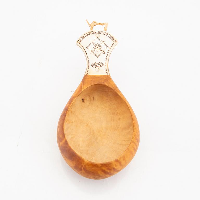 A signed birch and reindeer horn kovsh.