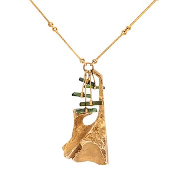 Björn Weckström, a 14K gold and tourmaline necklace 'Semiramis' for Lapponia 1976.