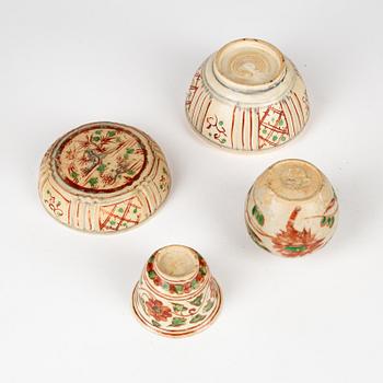 A jar with cover, a cup and a pot, for the South East Asian market, 14th/17th Century.