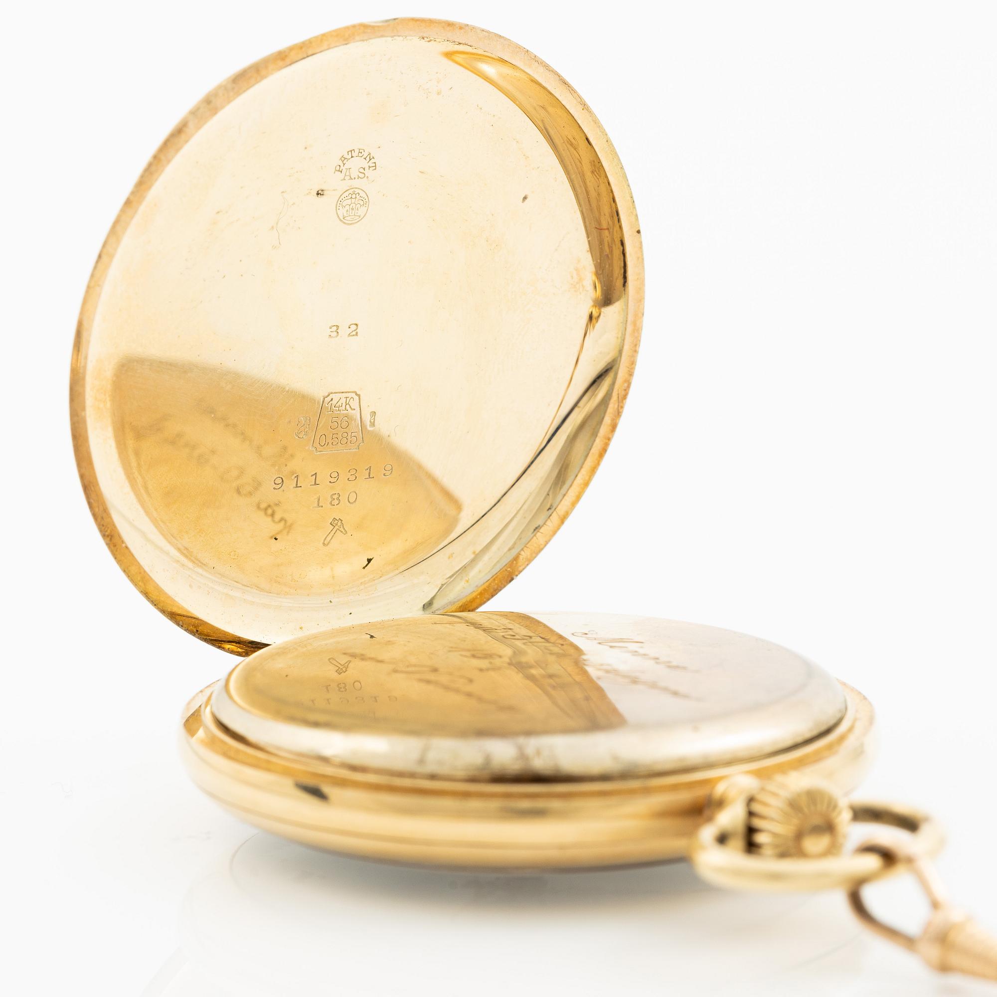 Pocket watch, 14K gold, 52 mm.