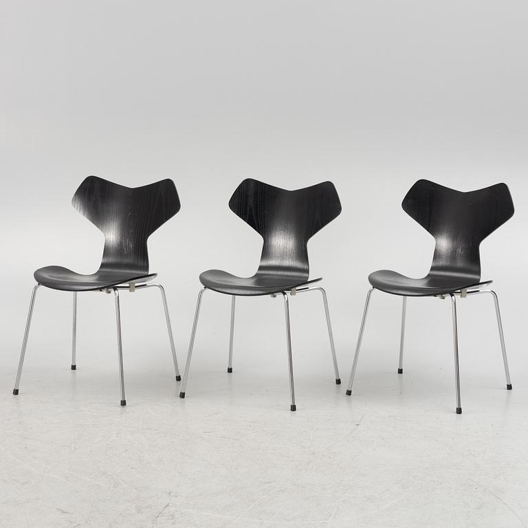 Arne Jacobsen, chairs, 3 pcs, "Grand Prix", Fritz Hansen, Denmark.