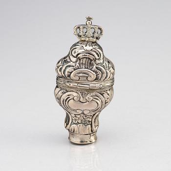 Luktdosa, silver, troligen Danmark, oidentifierad mästarstämpel, 1700-talets andra hälft, Rokoko.